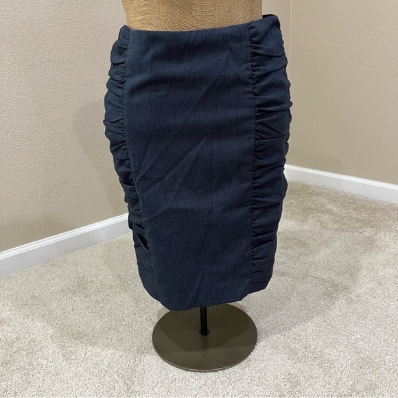Anthropologie Cantonnier Blue Rouching Pencil Skirt WomenSize 6 Blue Knee Length - Picture 2 of 13